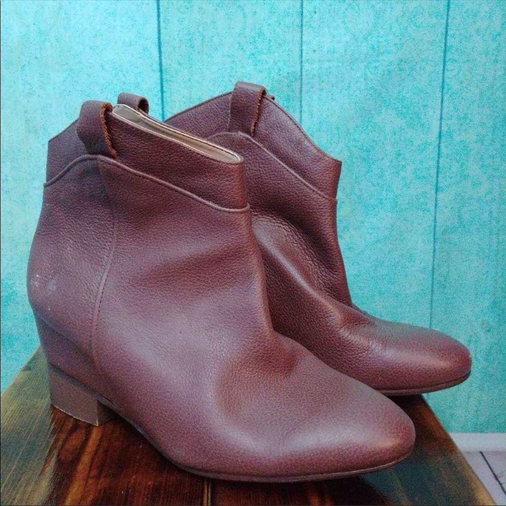 Zara western style brown leather heeled booties pull on pointed toe ankle boots - Picture 8 of 8